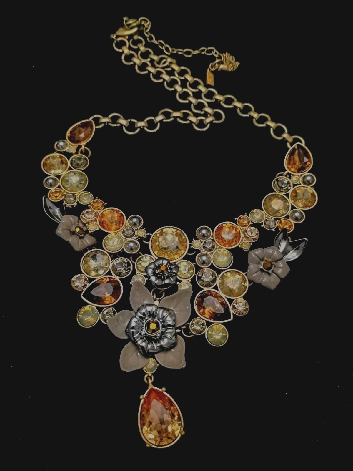 Vera Wang Statement Necklace With Rhinestones and Flowers Accents