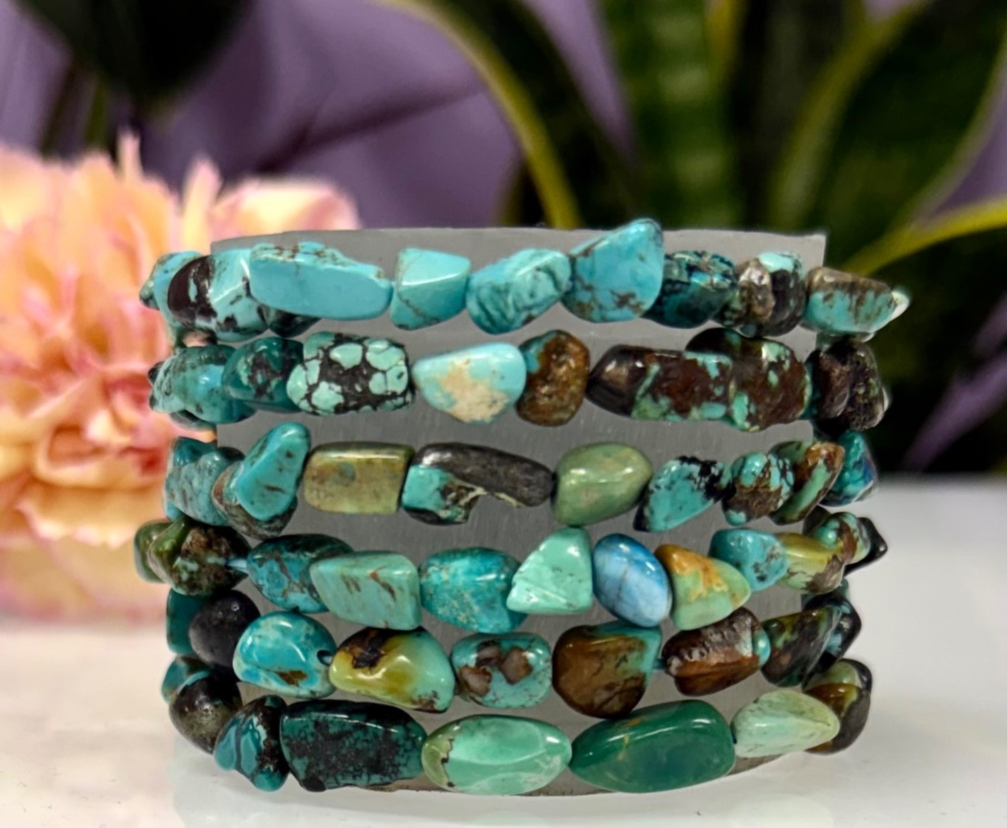 Wholesale 6 Pcs ~7mm Turquoise Natural Crystal Tumble Stretch Bracelet 7.5”
