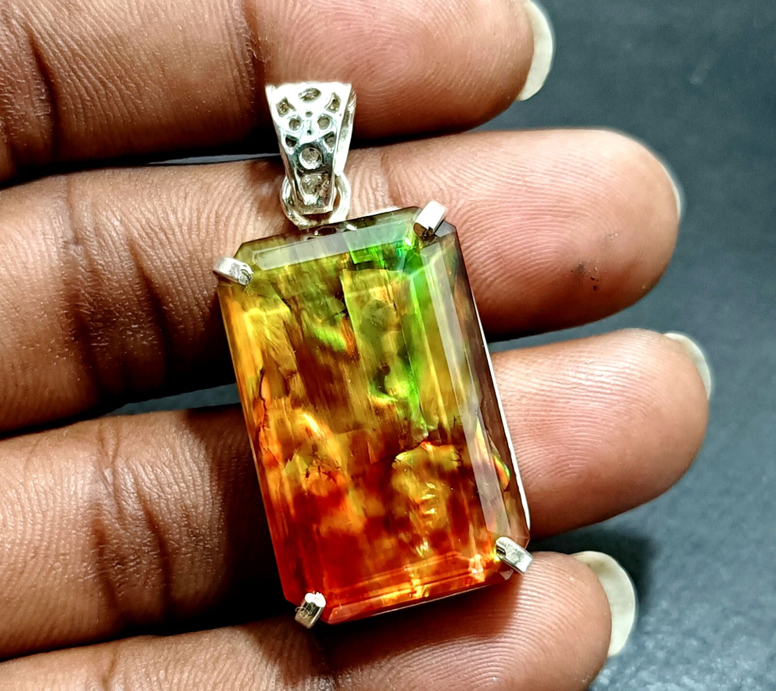 58.40 Ct Natural Ammolite 925 Solid Silver Rainbow PENDANT Certified Gemstone