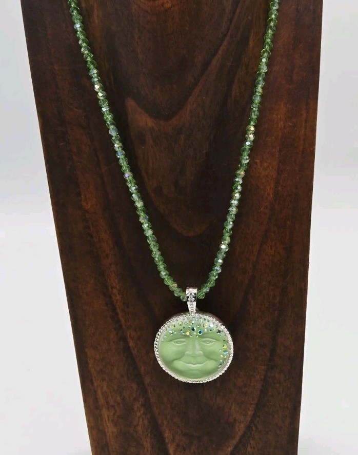 Kirks Folly Goddess Moon Foldover Magnetic Pendant Necklace Set 35mm Green GT #2