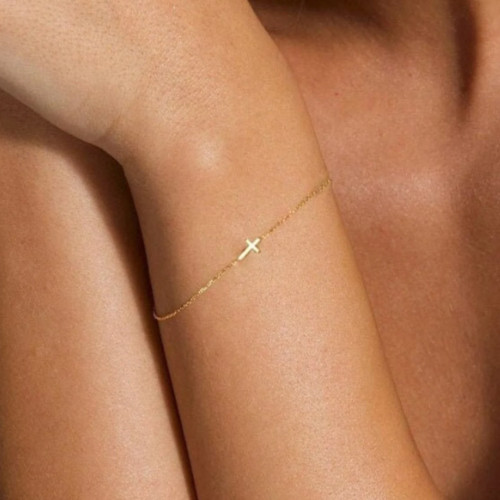 Dainty Engravable Gold Cross Bracelet | Faith & Personalized Meaning Jewelry