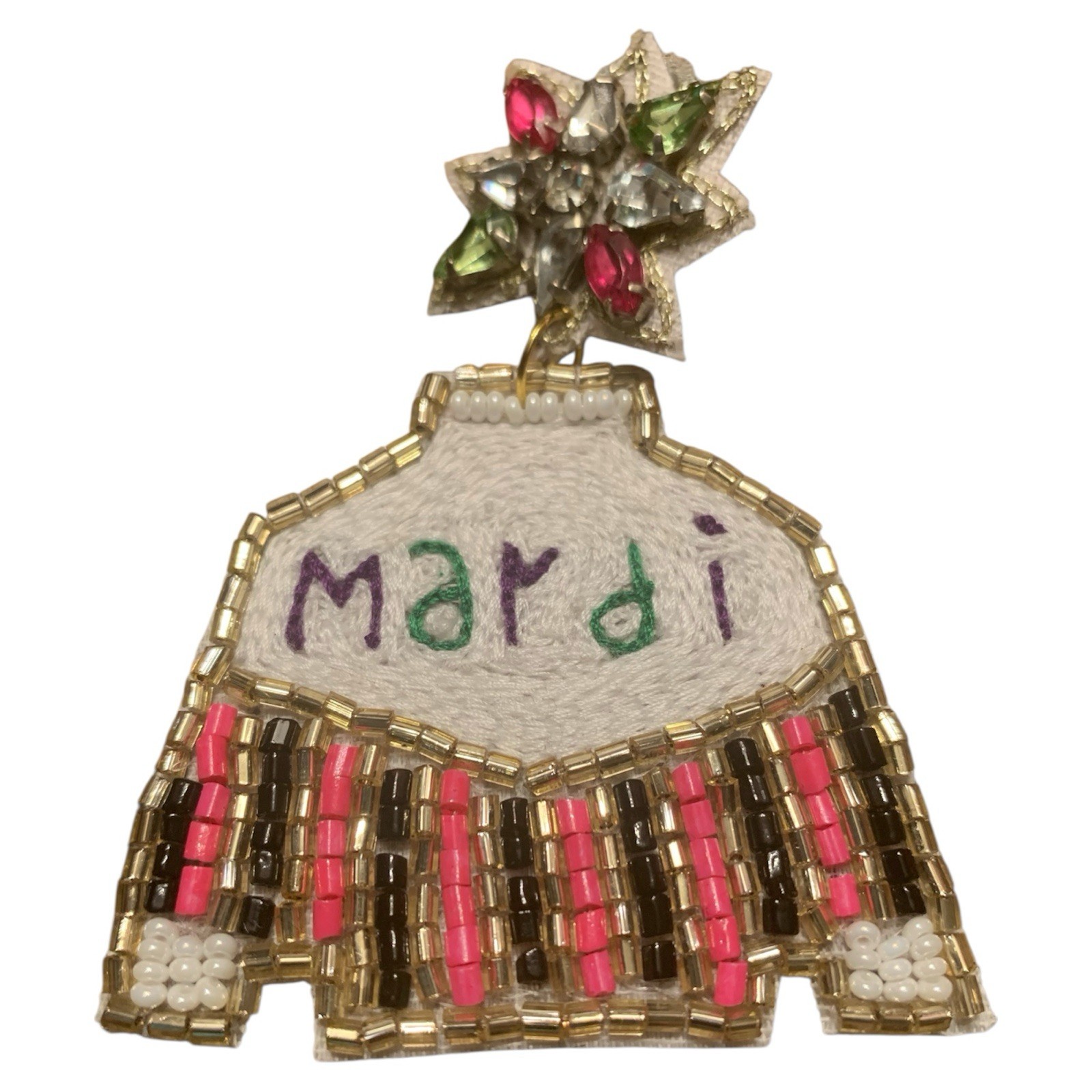 Mardi Gras Beaded Sweater Earrings Pink Green Gold Star Stud Dangle Festive NEW