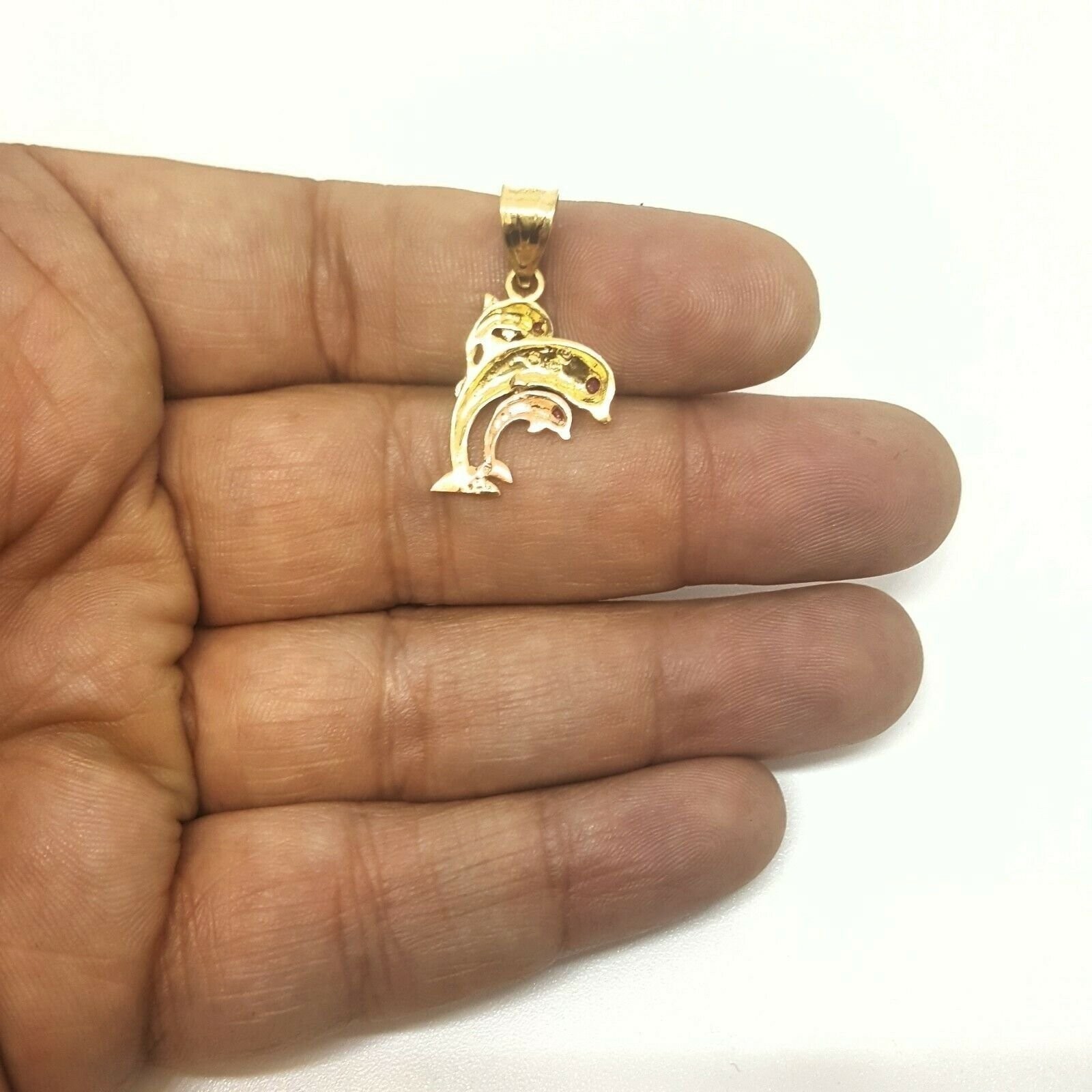 New 14k tri color Gold 3 dolphins Pendant charm gift fine jewelry for her 2.4g