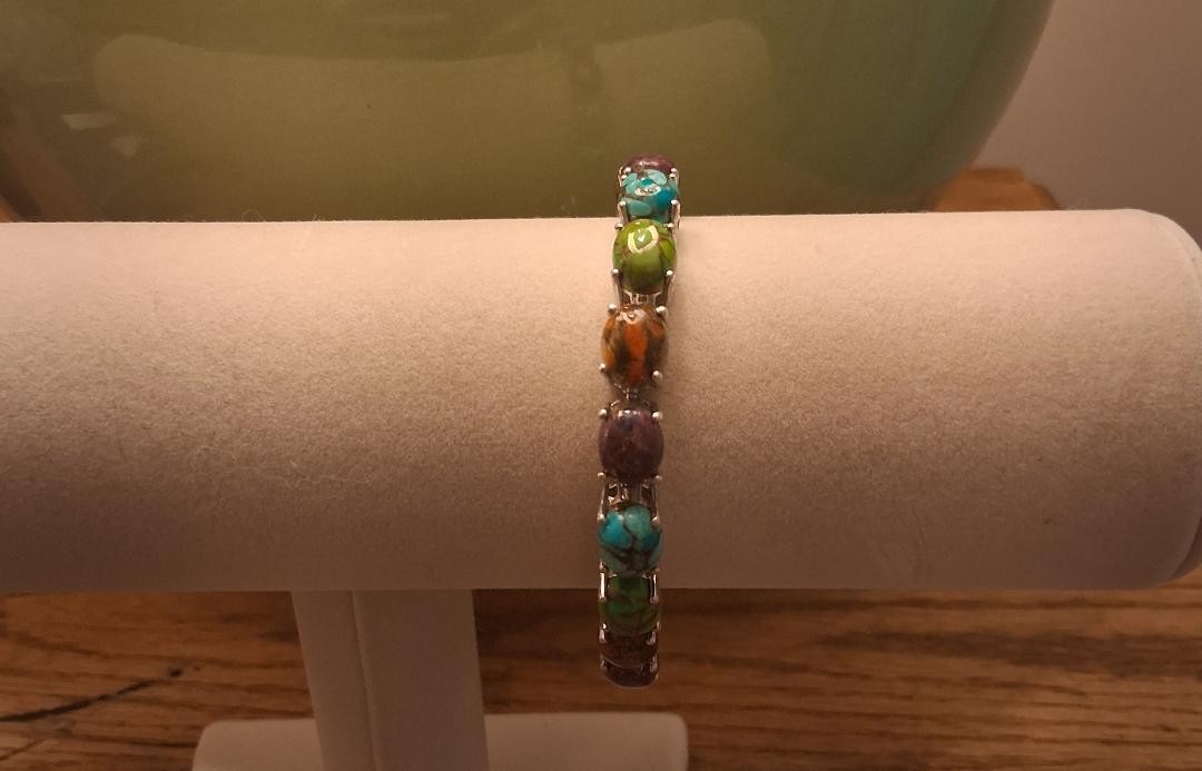 Mojave Green Blue Purple Orange Turquoise Bracelet Platinum overlay Sterling