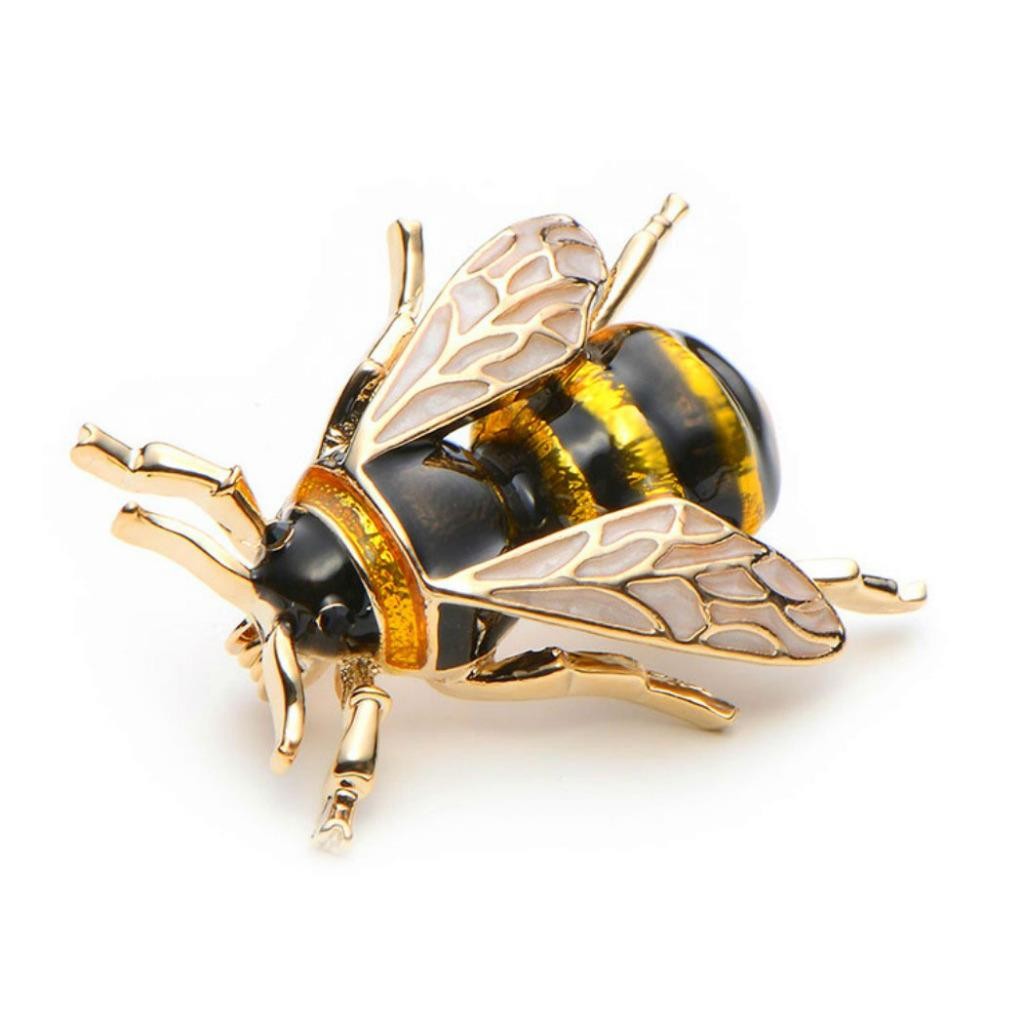 CUTE HONEY BEE PIN 1.3″ Gold Black Yellow Enamel Flying Insect Brooch Rhinestone