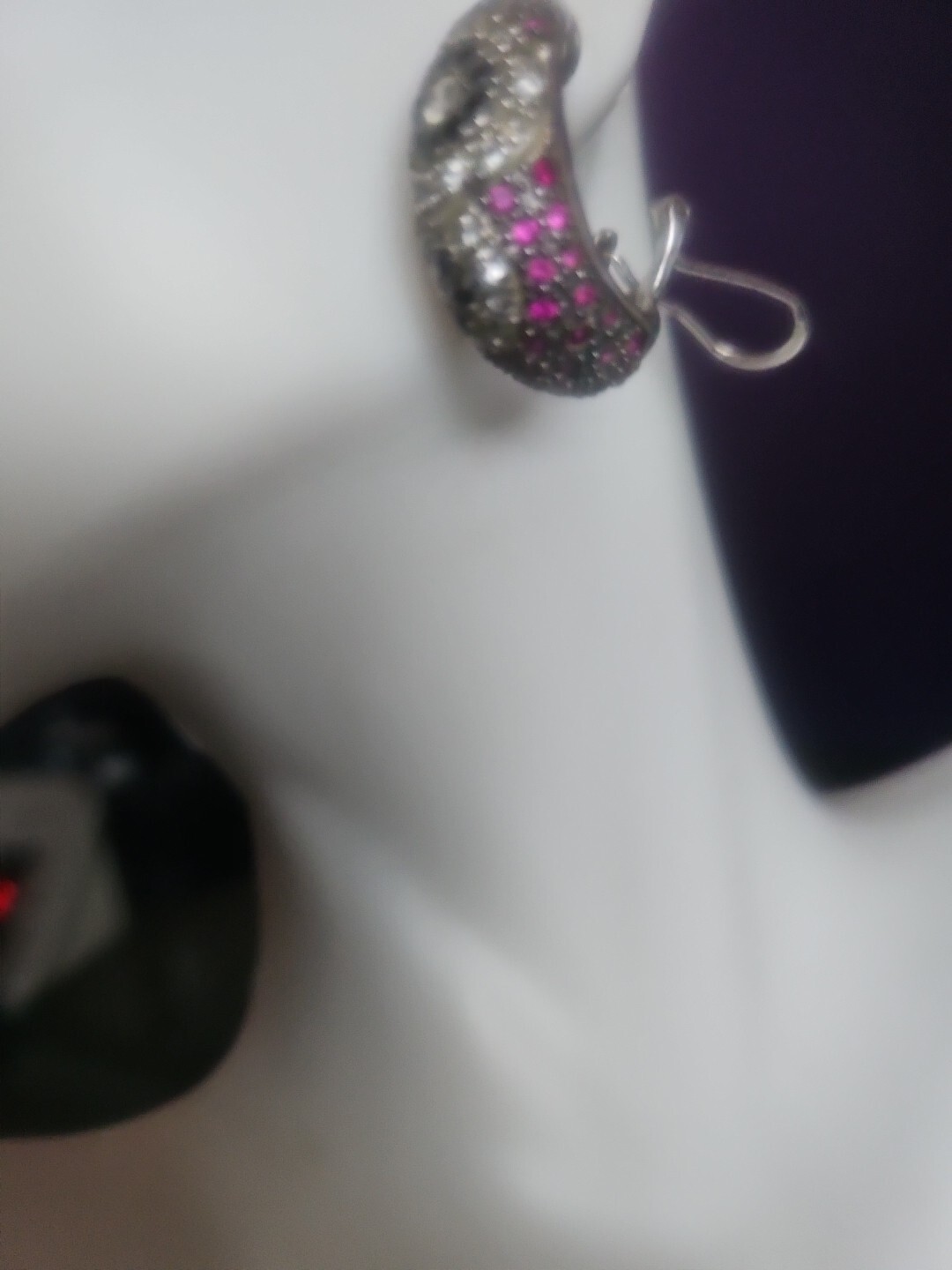 Designer 925 Sterling Silver Red Black CZ Omega Back Earrings 1″ NWOT