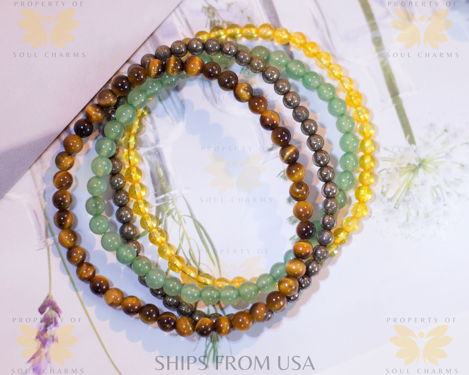 Crystal Gemstone Bracelet Set Pyrite Citrine Free Ship US