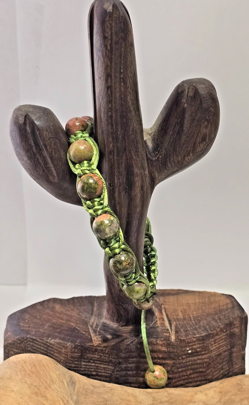 Macrame and Unakite Gemstone Bead Adjustable Bracelet