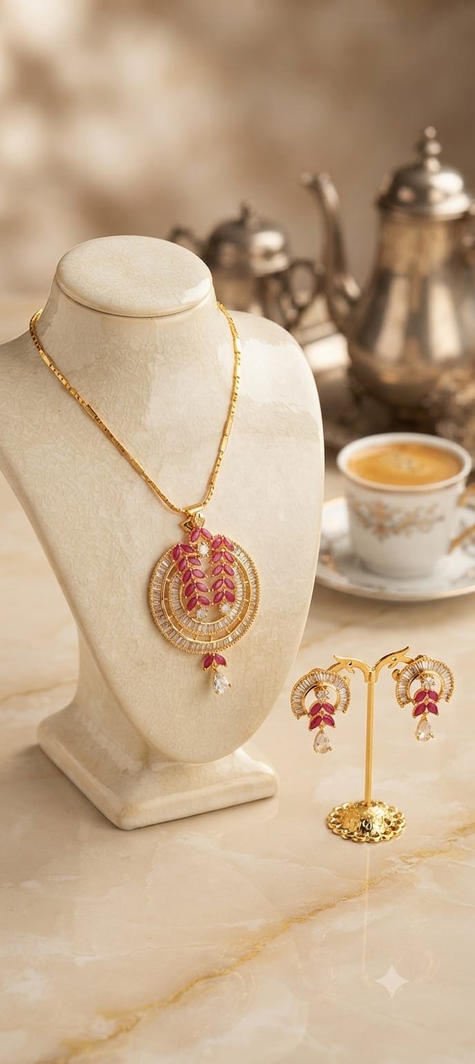 Exclusive High-Quality Chain Set with Pendant & Earrings | E – Handmade in India
