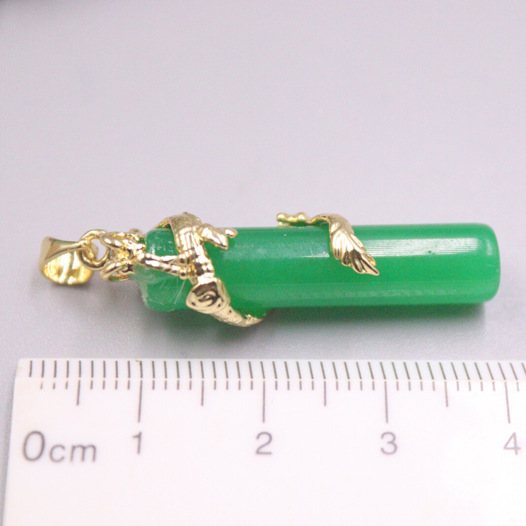 1pcs 18K Gold Over Alloy Metal Pendant with Heating Green Jade Dragon Pillar
