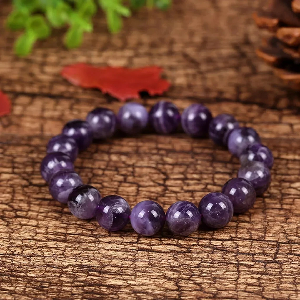 Amethyst Stretch Bracelet 10mm Purple Crystal Beaded February Birthstone Gift