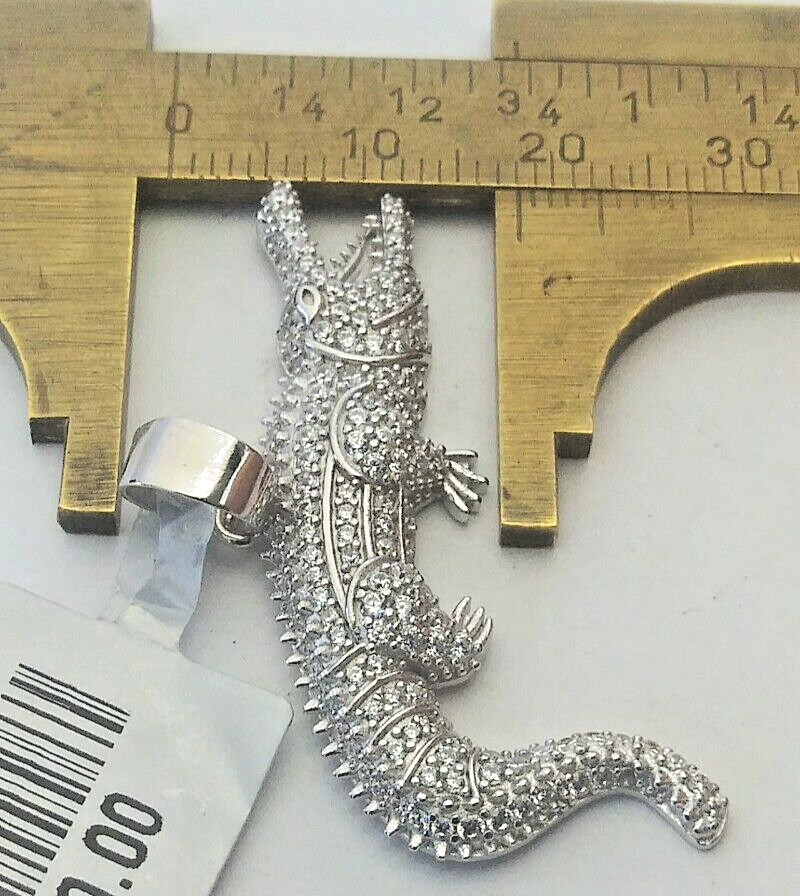 NEW .925 Sterling SILVER Reflective CZ ALLIGATOR pendant for necklace 40X18MM