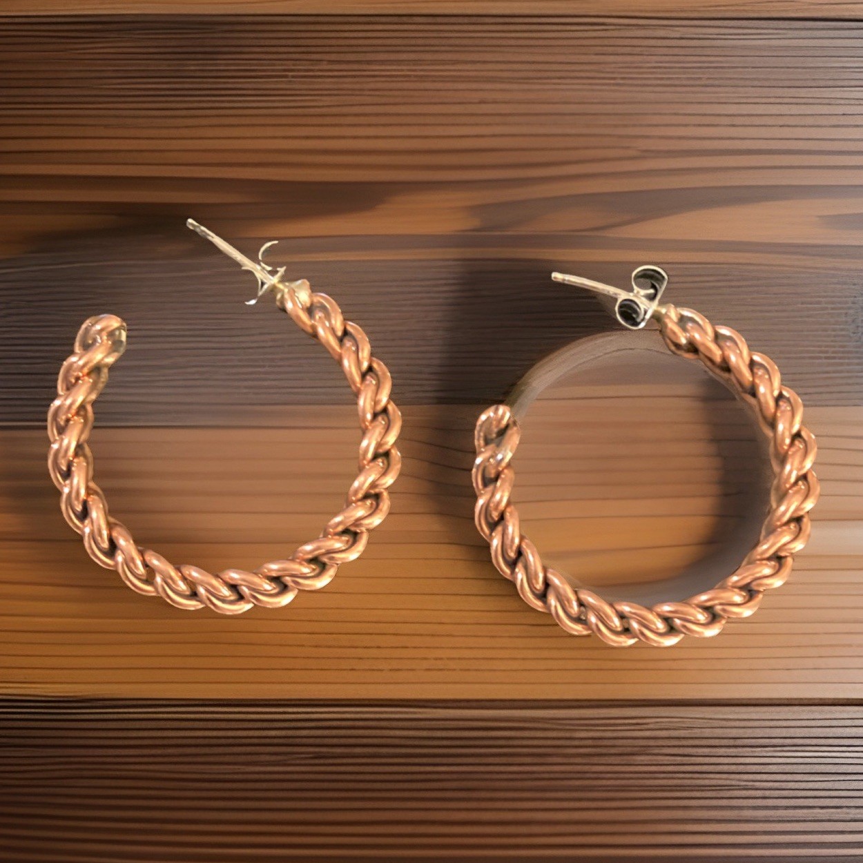 Twisted Wire Hoop Earrings, Copper Butterfly Closure, Round, 1.25”