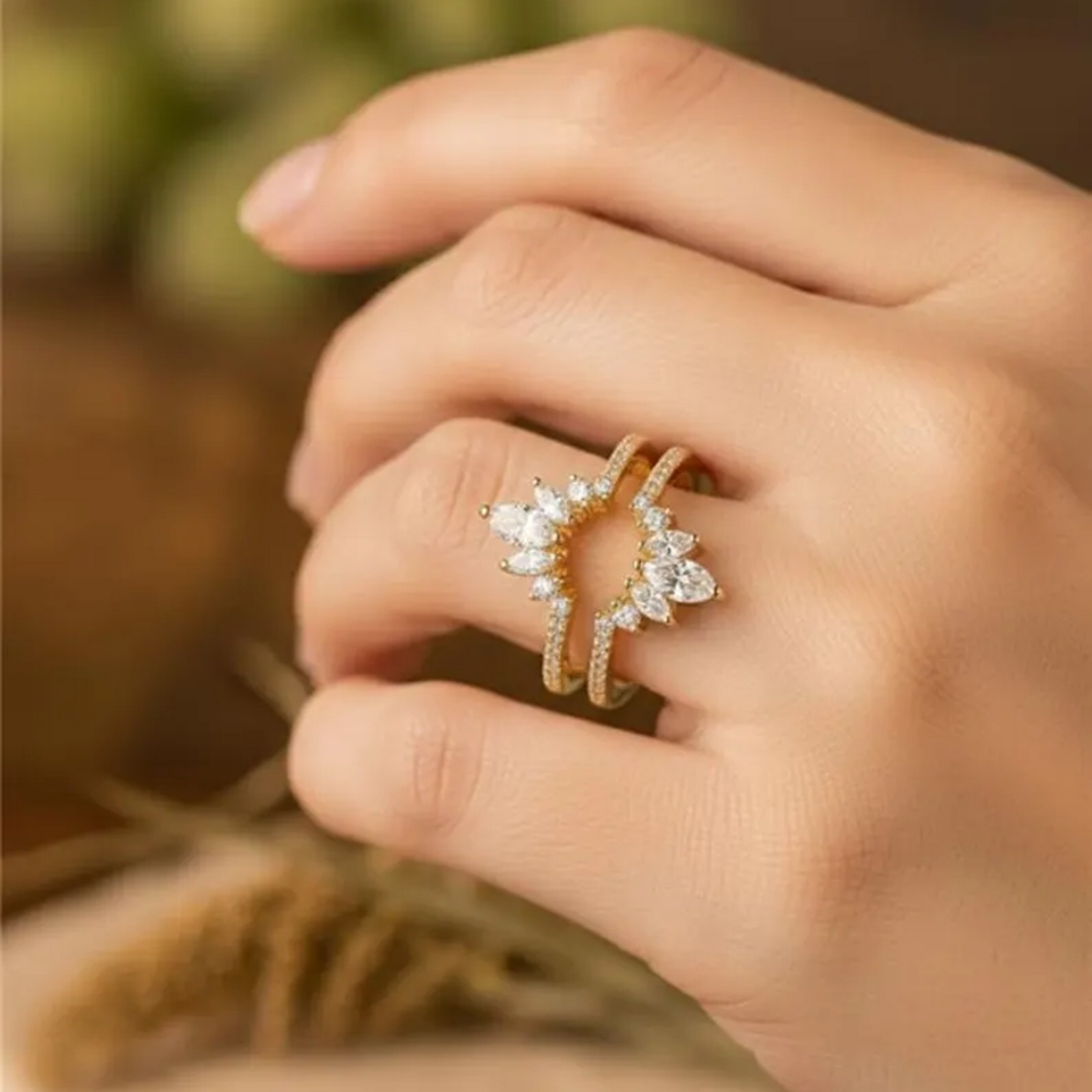 Moissanite Wedding Ring Enhancer, Sunburst Ring Jacket for Engagement Ring