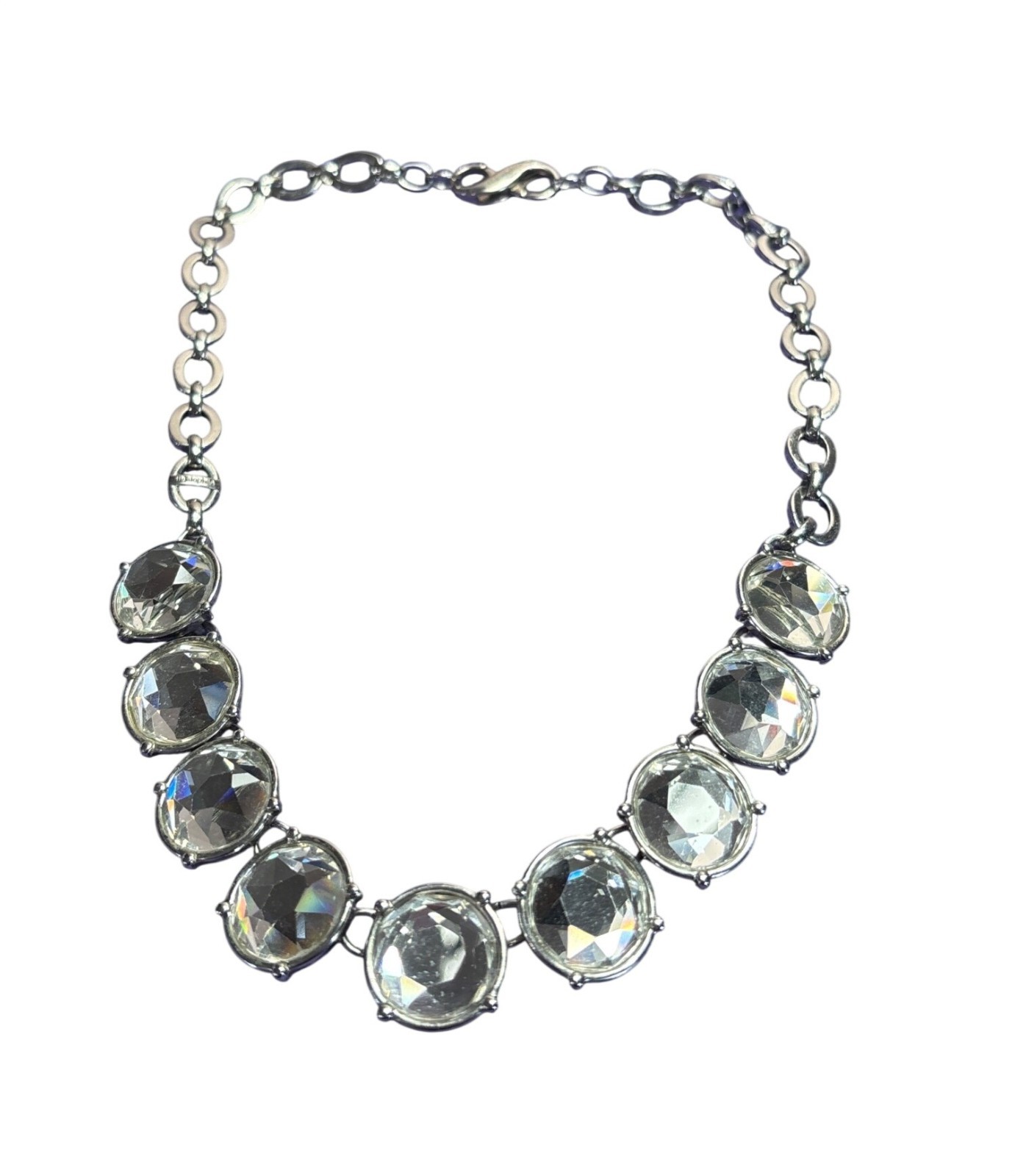 Lia Sophia Silvertone Chain Necklace Round Clear Rhinestones 17 inches Long