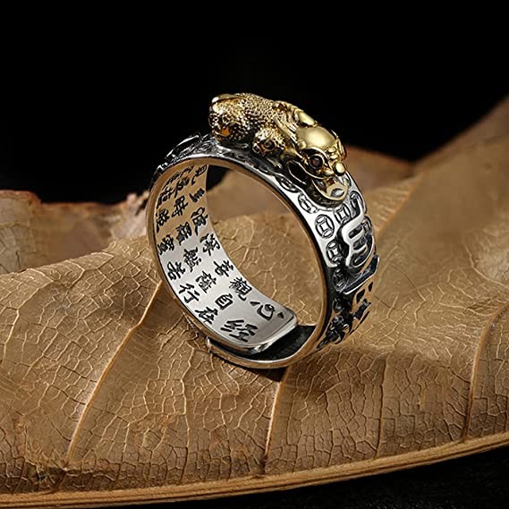 2x Feng Shui Pixiu Mantra Amulet Lucky Adjustable Ring Buddhist Good Luck Mantra