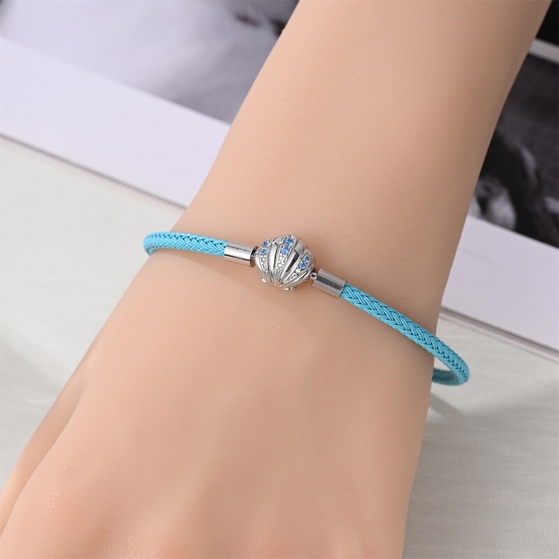 KUNSIR 925 Sterling Silver Blue Shell Clasp Weave Bracelet Women Jewelry Gifts