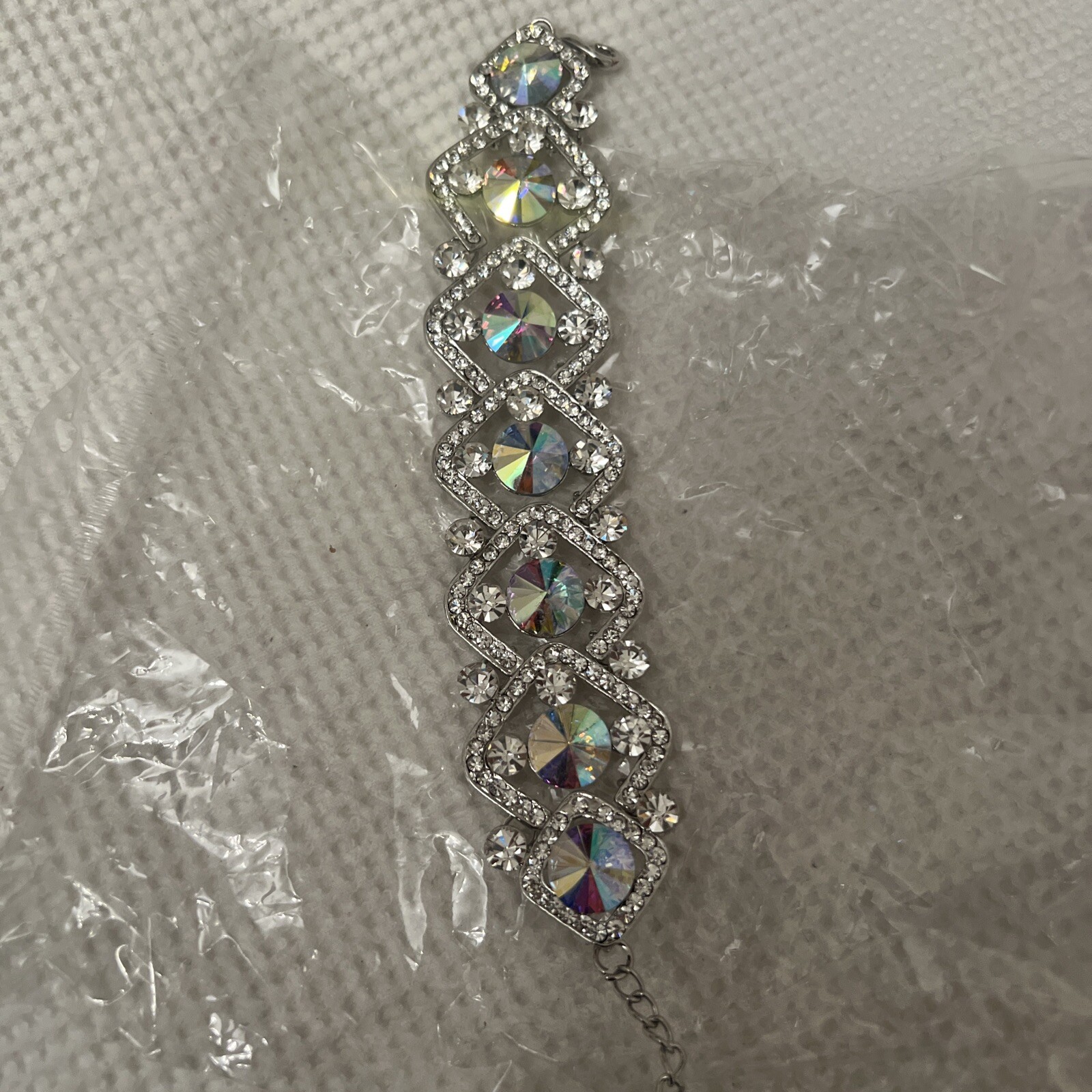 Beautiful Faux Diamanté Silver Multi Bracelet With Hook Fasten