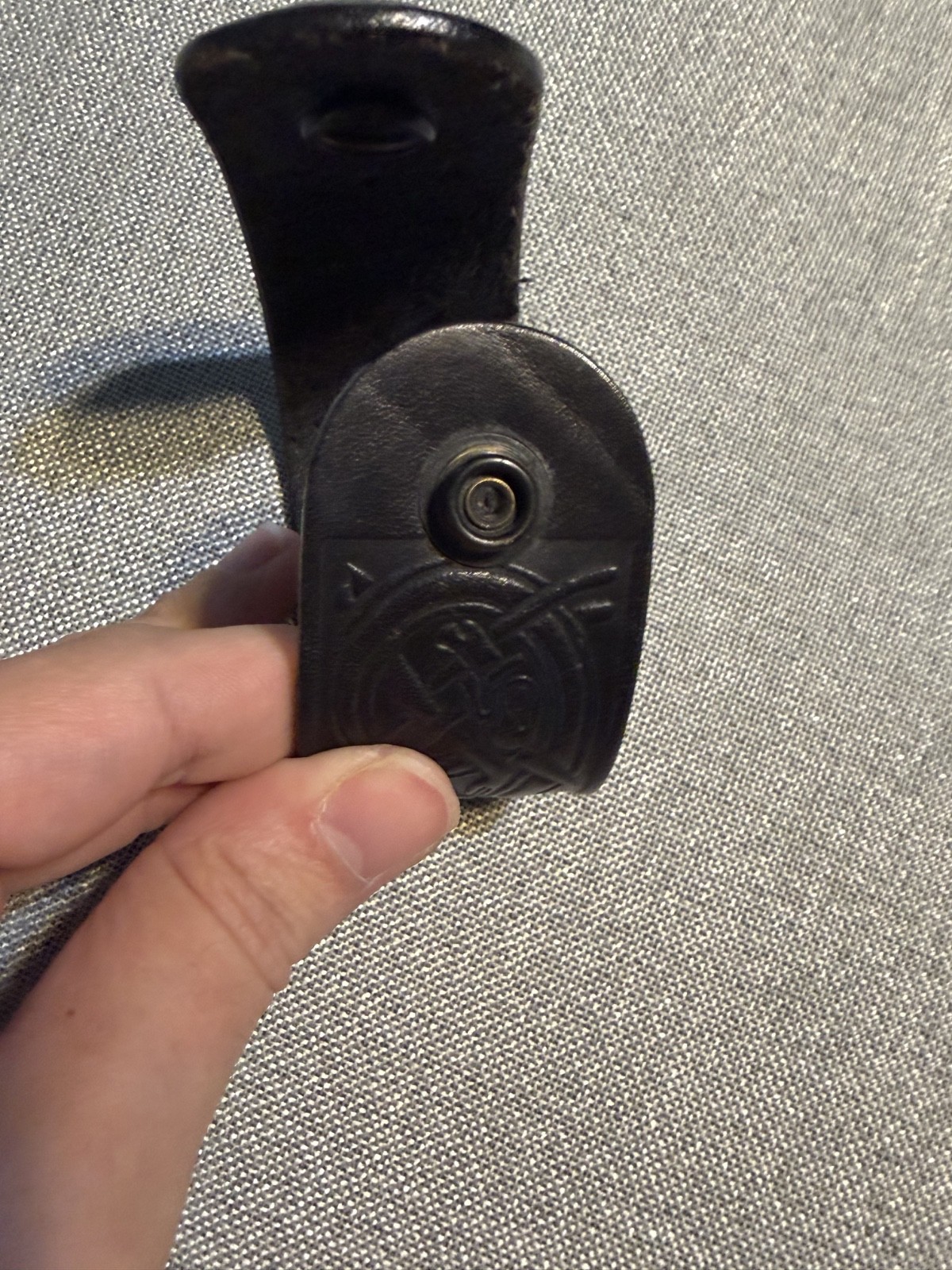 Black Leather Wrist Snap Cuff Silver Tone Celtic Shield Concho Embossed Ren Fair