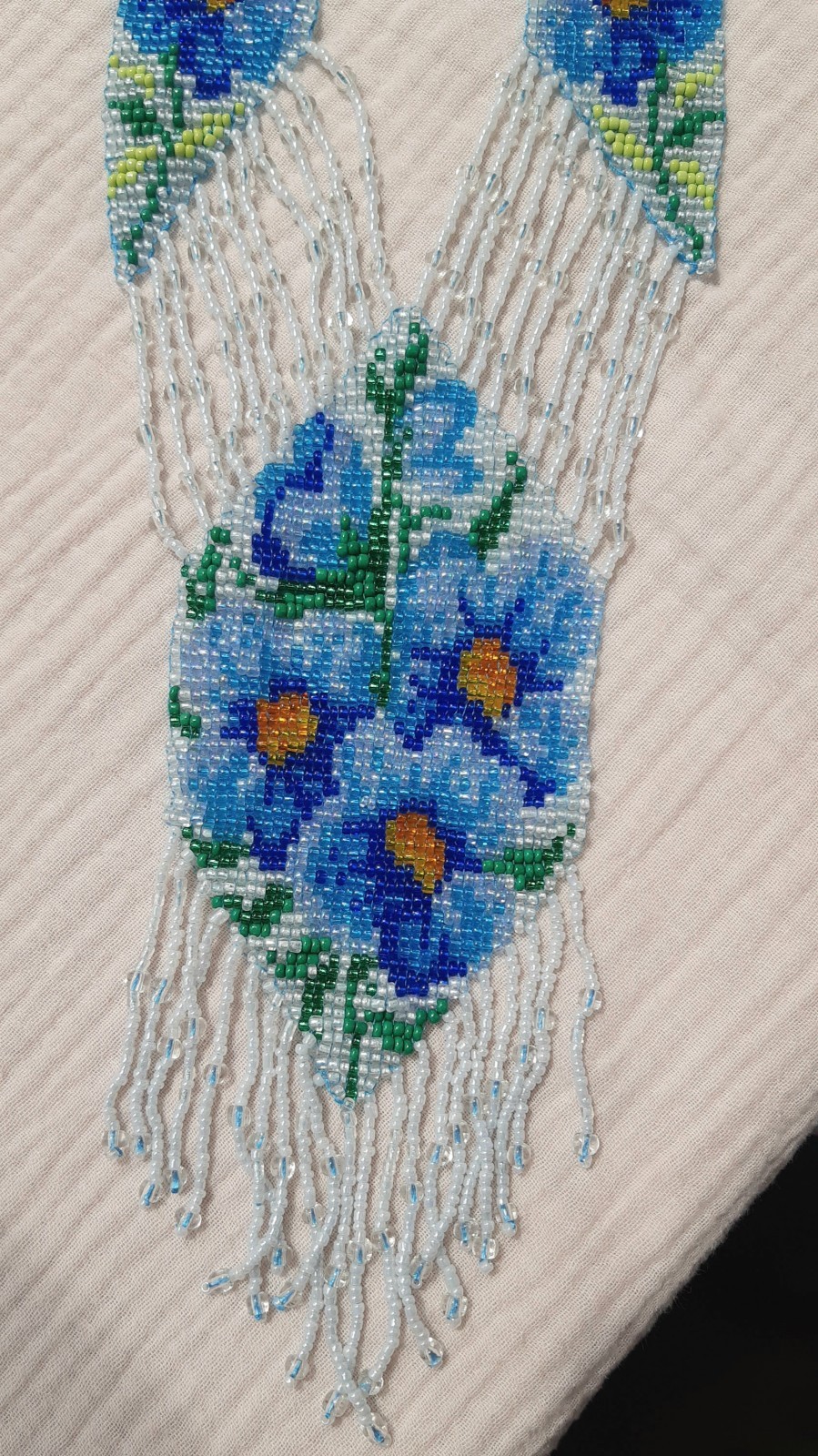 Handmade Blue Flower Beaded Necklace – Universal Size
