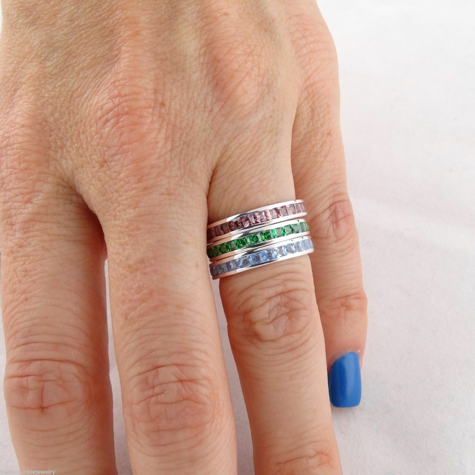 Sterling Silver Eternity November Birthstone Ring with Orange Cubic Zirconia