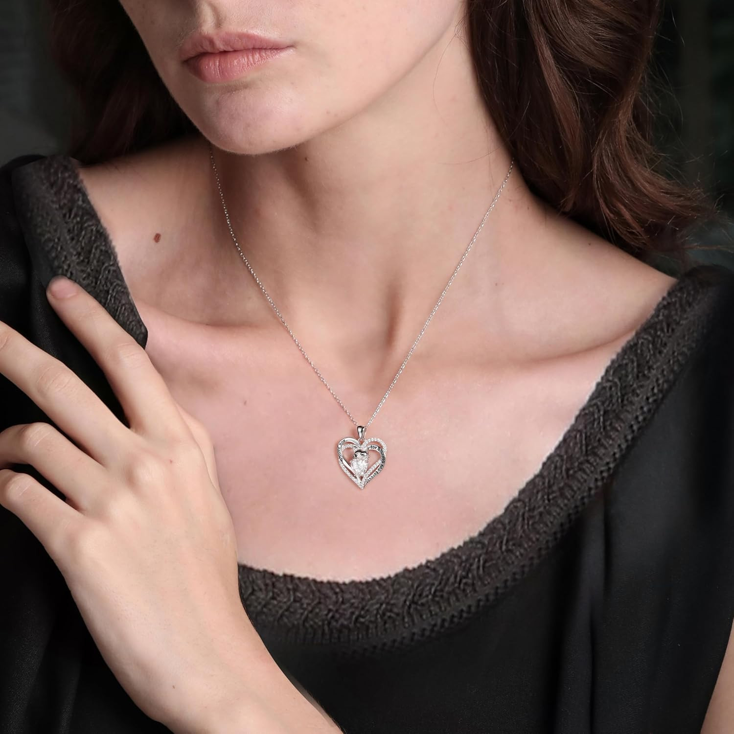 Gold Plated Heart Cross Cat Necklace for Women Cz Diamond Cat Cross Heart Neckla