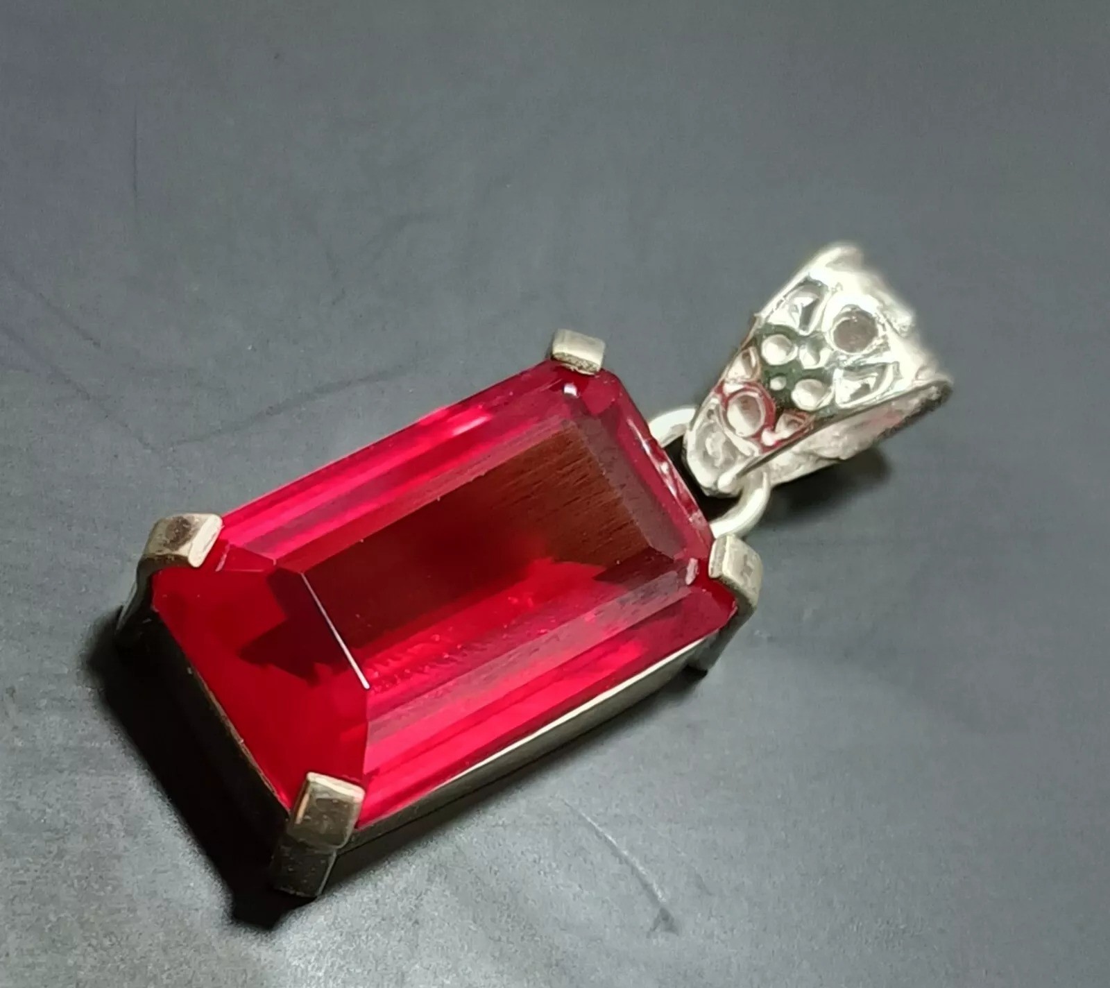 Red Ruby Emerald Cut 30.24 Ct 925 Solid Silver Burma Pendant Natural Gemstone