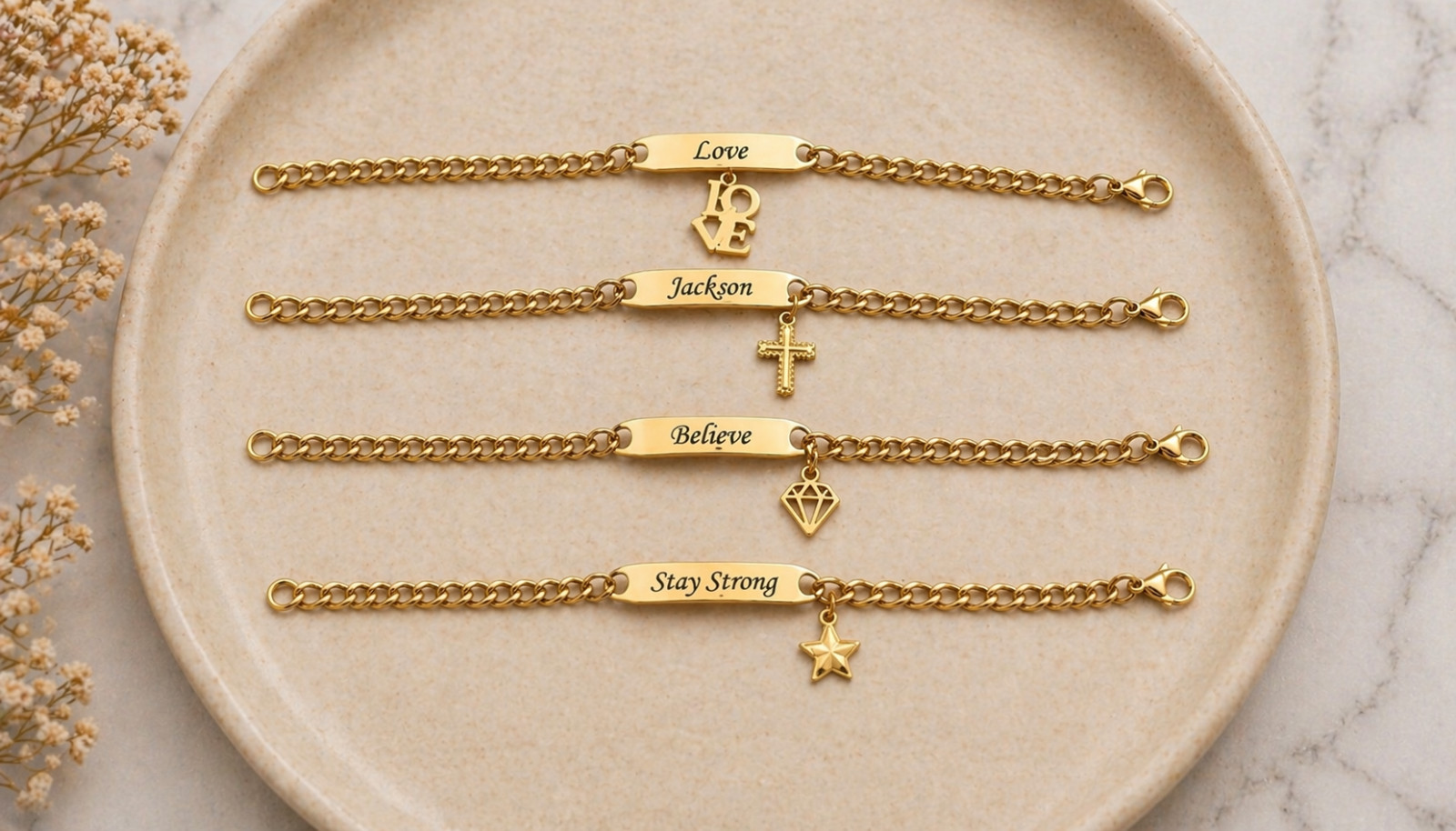 Personalized 14K Gold Plated ID Bracelet – Custom Engraved Nameplate with Love,