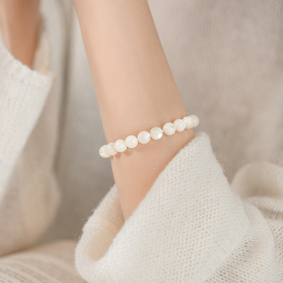 Handmade Mother of Pearl Elastic Stretch Bracelet – 4mm Round Gemstone Bead