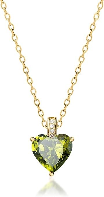Genuine Birthstone Necklace for Women, Heart Love 08-August Birthstone