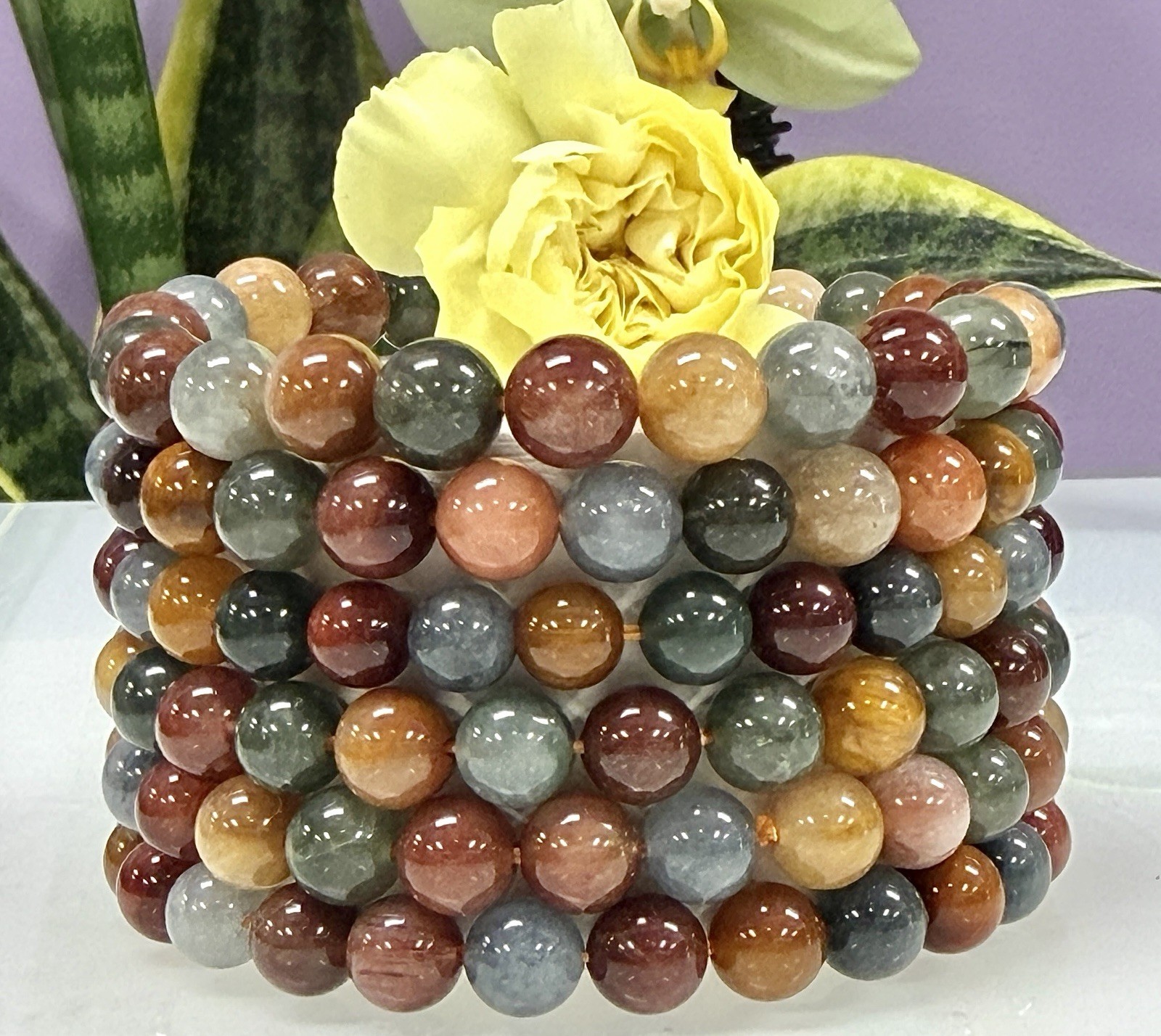 Wholesale Lot 6 Pcs Natural Amphibole Quartz ~8mm 7.5” Crystal Stretch Bracelet