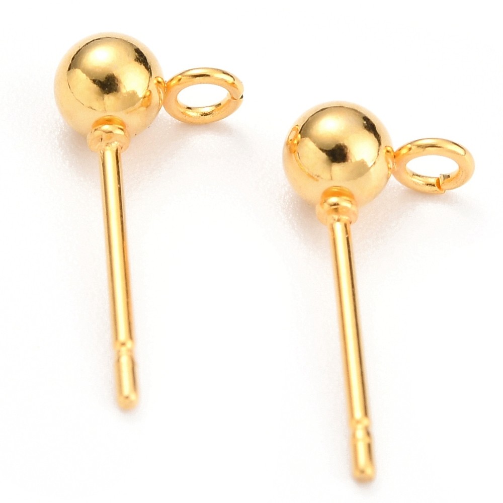 100pcs Ball Stud Earring Findings Stainless Steelw/Loop Gold for Earring Making