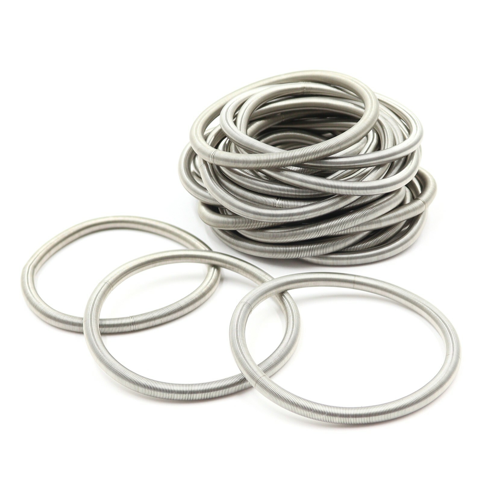 24 PCS 4.5mm Silver Guitar String Bracelet Set, Womens Coil Bracelets, Stackable