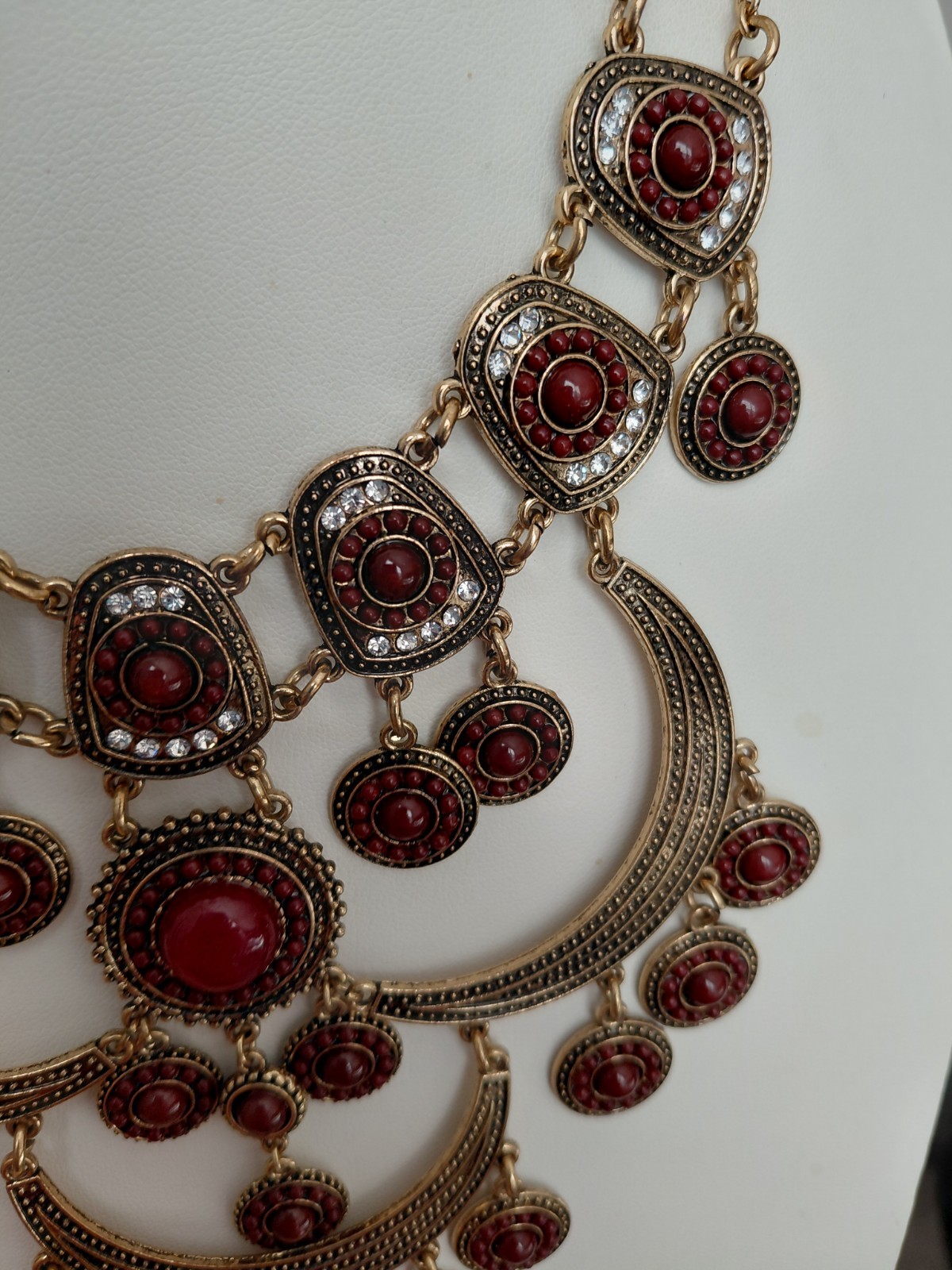Bohemian Style Statement Necklace_ Gold Tone _ Very Good Used Condition