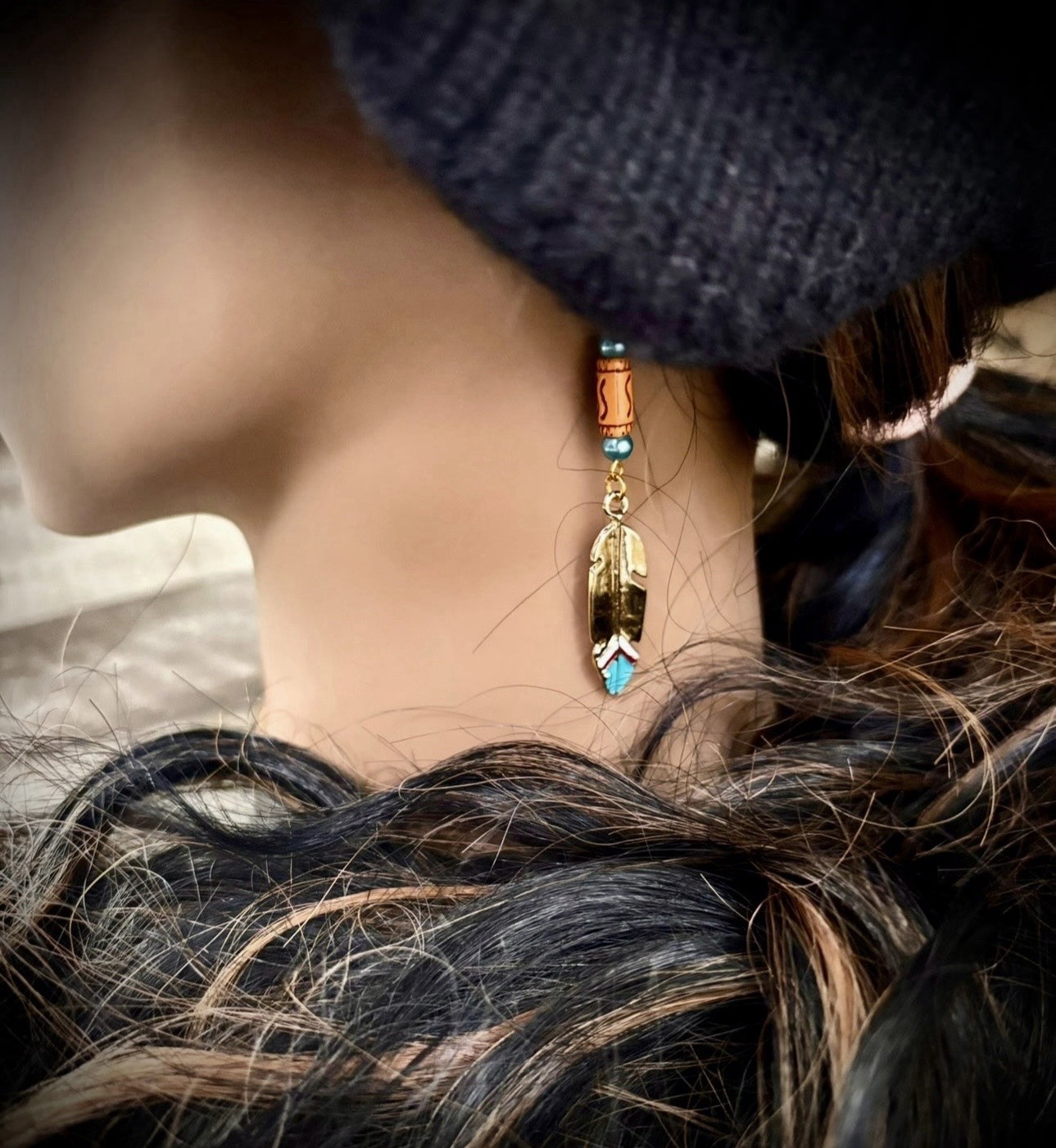 Bohemian Feather Dangle Drop Earrings Metal Hook Closure Gold Silver Blue