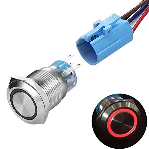 Momentary Push Button Switch 1NO1NC Waterproof Silver Stainless Steel Shell Red