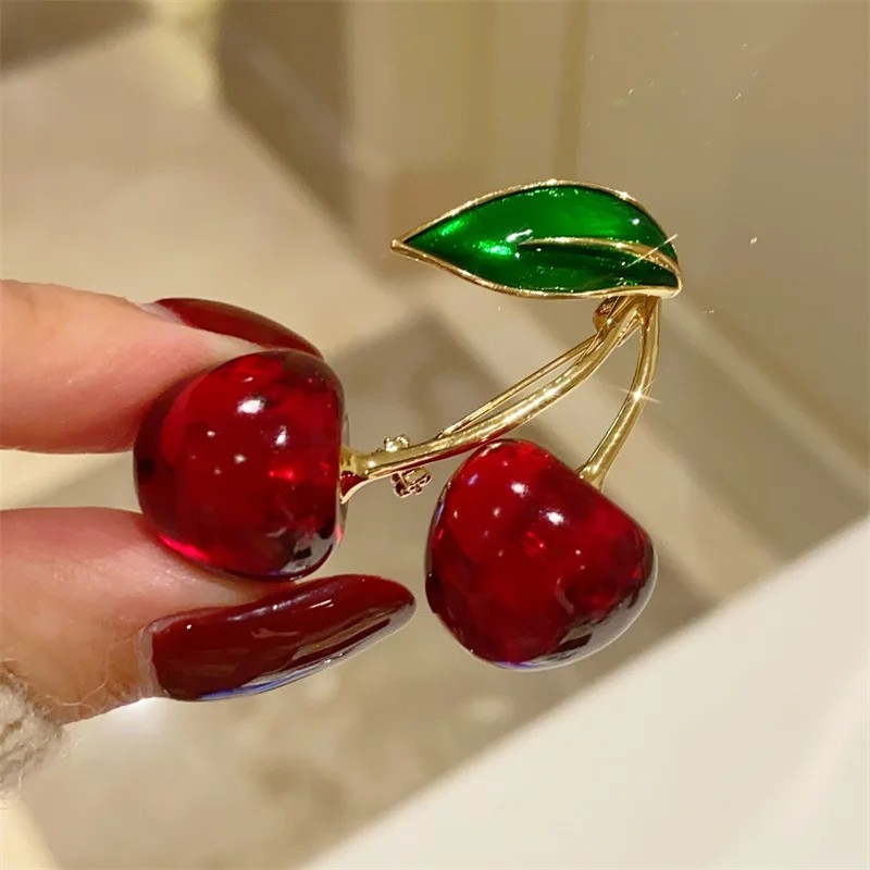 3PCS Red Cherry Fruit Brooch Pin Enamel Lapel Badge Jacket Bag Accessory Unisex