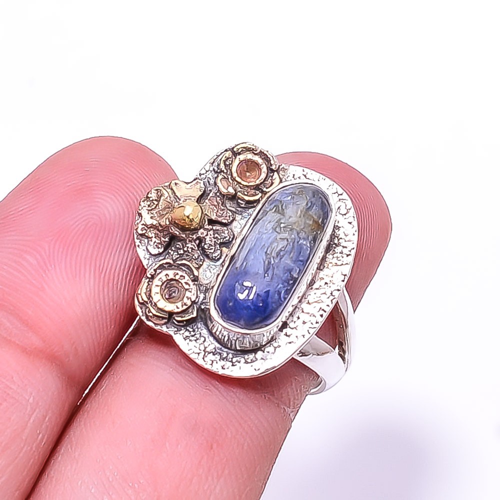 Kyanite -Nepal Two Tone 925 Sterling Silver Ring s.6 R26, Christmas Gift