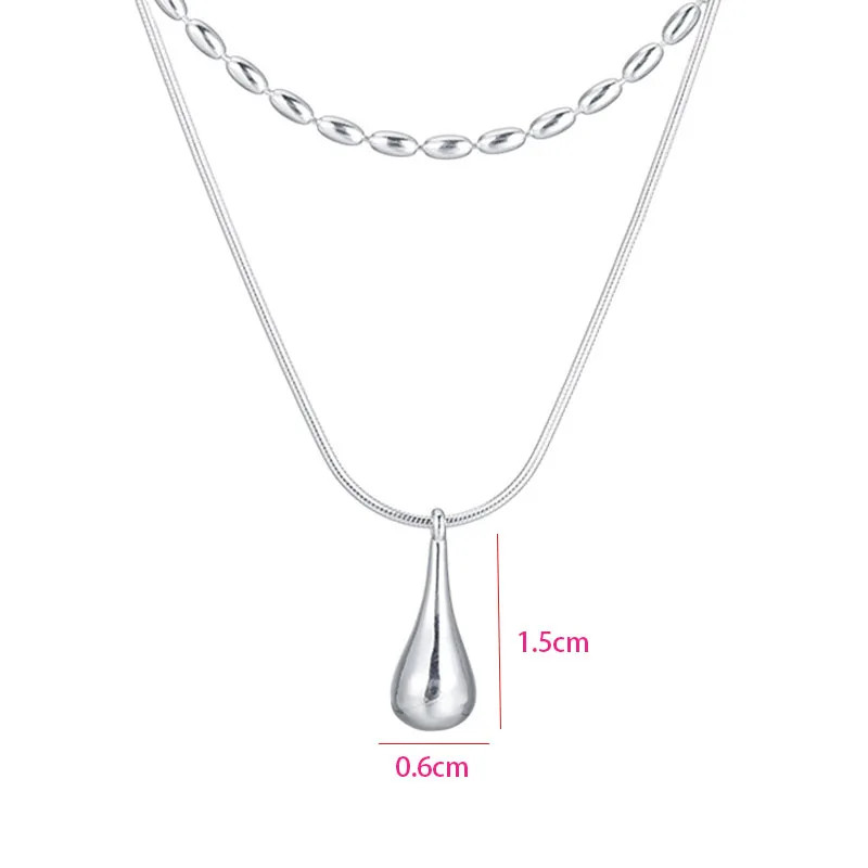 Snake Chain Necklace Rice Droplet 925 Sterling Silver Double Layer Jewelry