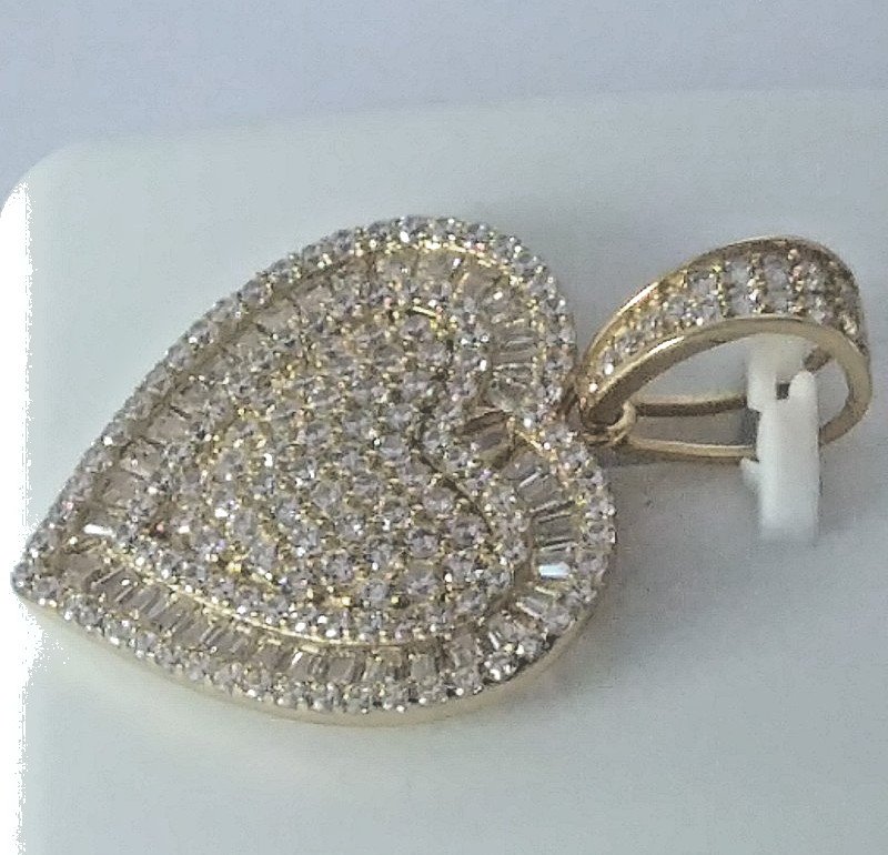 925 STERLING SILVER CZ micro pave FANCY HEART PENDANT Gold Plated 30X21mm