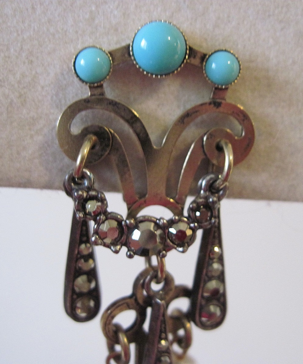 Lanvin Paris France Long Shoulder Multi Colored Faux Stones Crystal Earrings