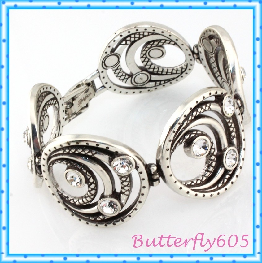 Brighton Solar Rings Silver Crystal Fold Over Clasp Bracelet 7″