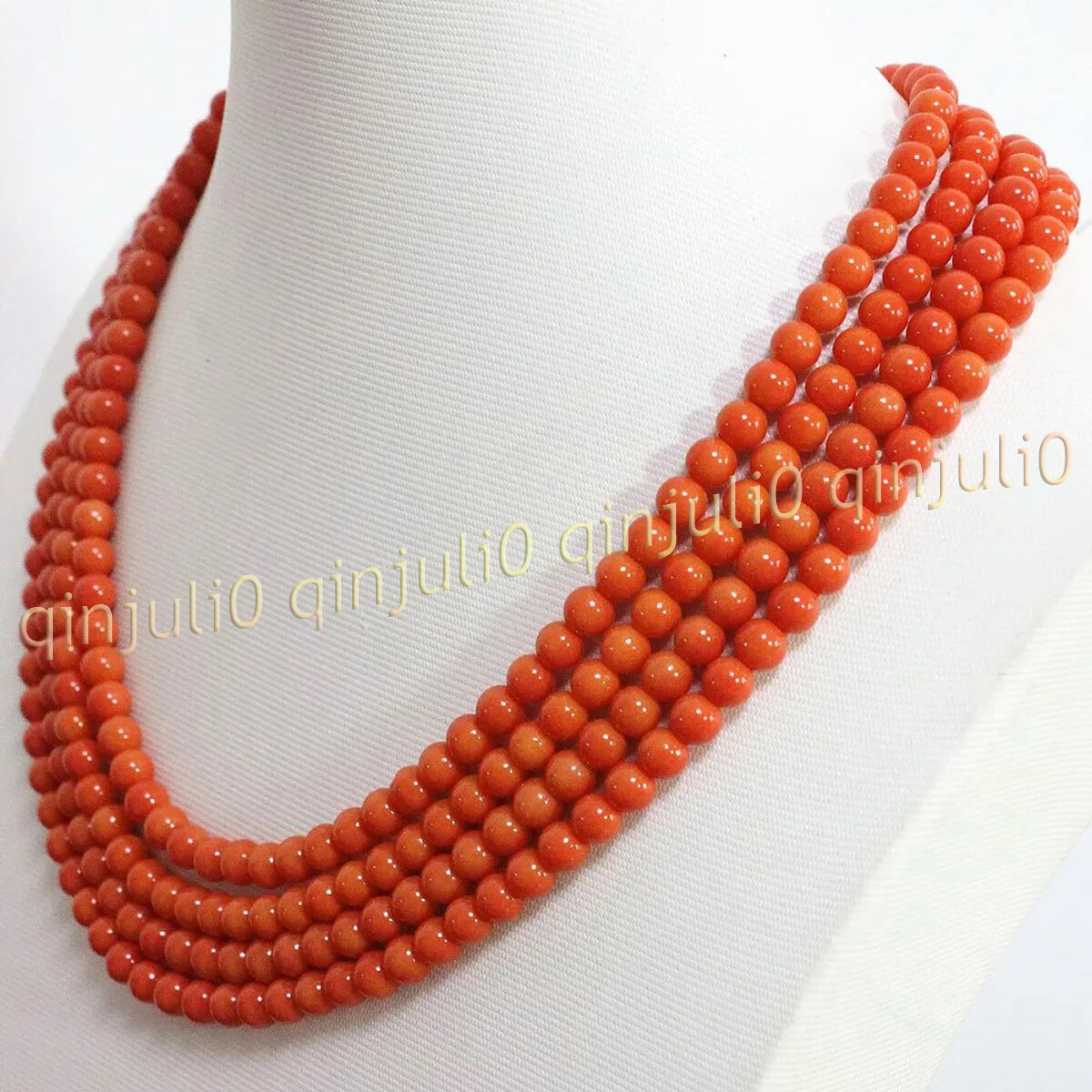4 Rows Genuine Natural Orange Coral Gemstone Round Beads Necklace 17-20” 6-12mm