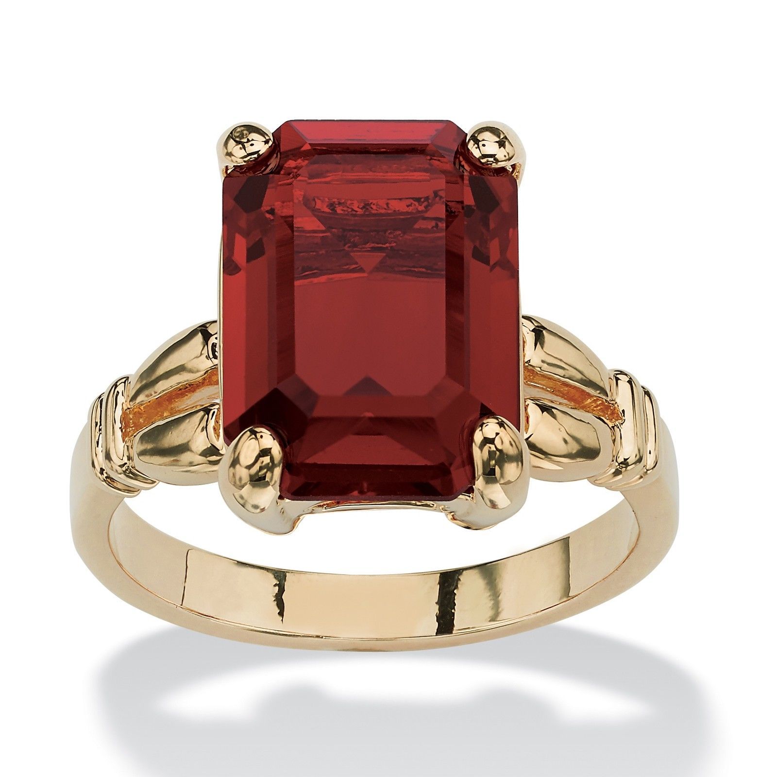 WOMENS 14K GOLD PLATED BIRTHSTONE EMERALD CUT GARNET RING SIZE 5 6 7 8 9 10