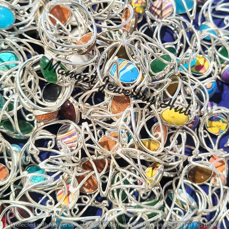 Trendy Chalcedony & Mix Gemstone Rings 925 Sterling Silver Plated Jewellery Lot