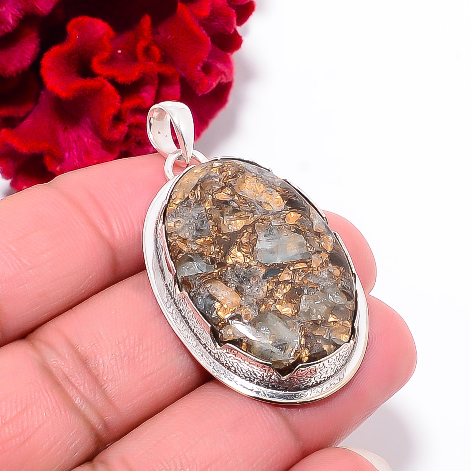 Copper Aquamarine – Brazil Gemstone 925 Sterling Silver Pendant 1.79″ P102055