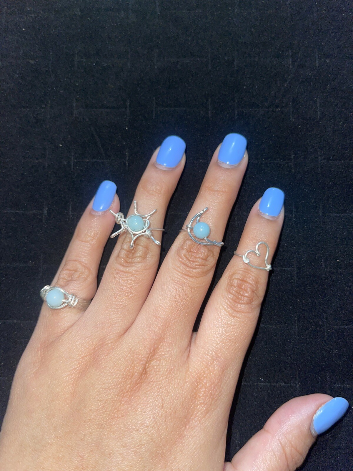 Natural Stone Bead Rings – Amazonite – 4 Rings Total As Per The Picture