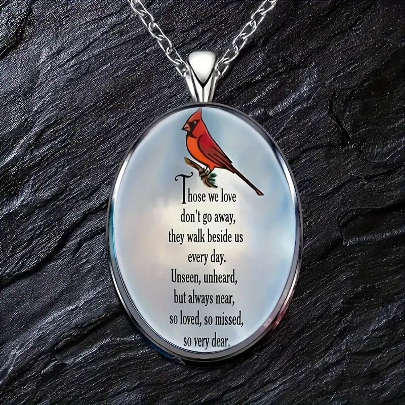 Inspirational Cardinal Bird Oval Pendant Necklace Fashion Jewelry Gift