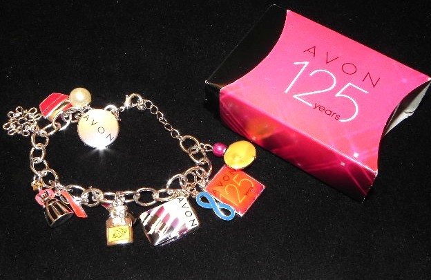 Avon 125th Anniversary 8″ Charm Bracelet Lipstick Perfume Silver Tone Chain