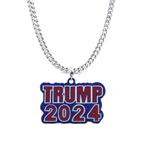 WHOLESALE (5) Blue Trump 2024 Necklaces on 20″ Stainless-Steel Curb Chains